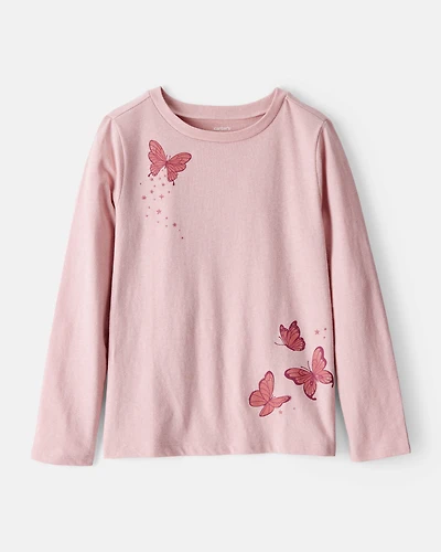 Girls Butterfly Long-Sleeve Graphic Tee - Pink