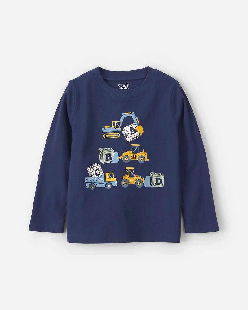 Toddler Construction Long-Sleeve Graphic Tee - Navy Blue
