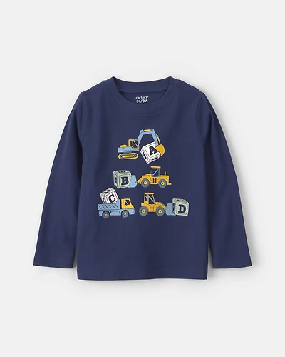 Toddler Construction Long-Sleeve Graphic Tee - Navy Blue