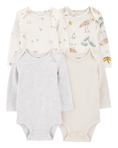 Baby 4-Pack Stork Long Sleeve Bodysuits