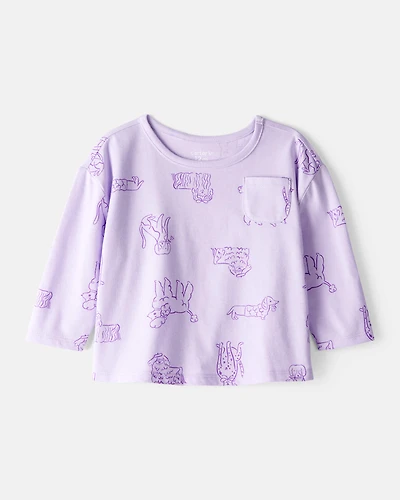 Baby Girl Dog Print Long-Sleeve Peplum Top - Purple