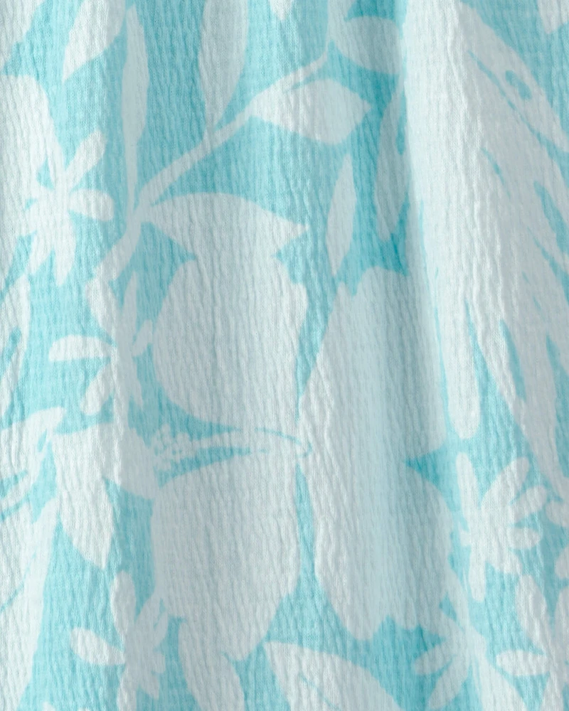 Girls Tropical Floral Tank Dress - Blue