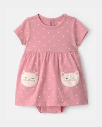 Baby Girl Kitten Bodysuit Dress - Pink