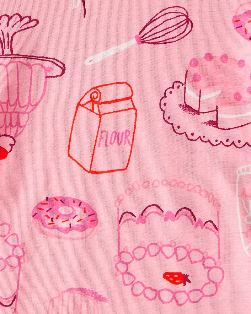 Toddler Girl Desserts 100% Cotton Snug Fit 4-Piece Pyjamas - Pink/White