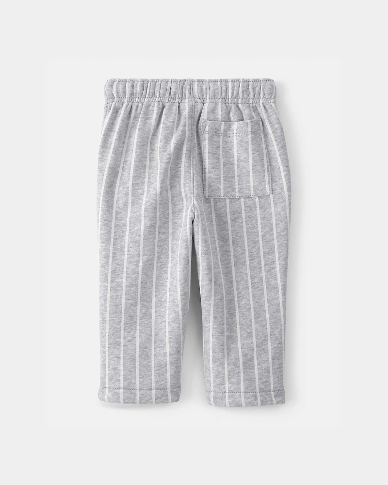 Baby Striped French Terry Pants - Grey/White