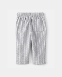 Baby Striped French Terry Pants - Grey/White