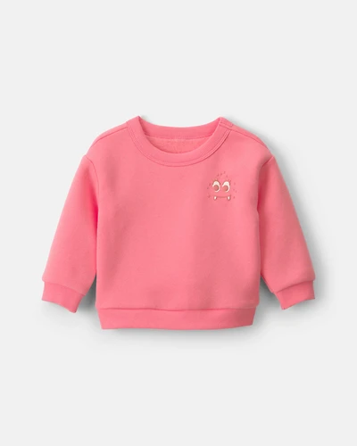 Baby Girl Cozy Monster Fleece Pullover Sweatshirt - Pink