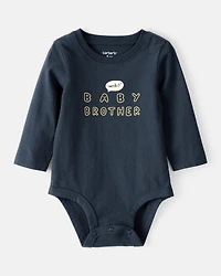 Baby Boy Sweetest Brother Cotton Long-Sleeve Graphic Bodysuit - Navy Blue