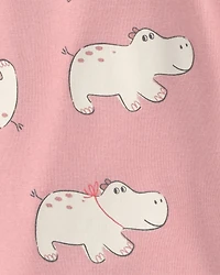 Baby Girl Hippo Short-Sleeve Romper - Pink