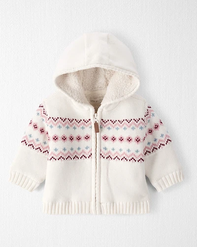 Baby Girl Organic Cotton Fair Isle Sweater Knit Jacket