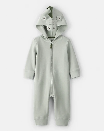 Baby Boy Alligator Thermal Long-Sleeve Hooded Jumpsuit - Green