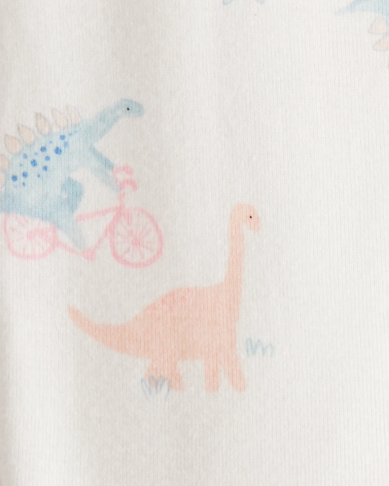 Toddler Girl Dinosaur Print 100% Cotton Long-Sleeve 2-Way Zip 1-Piece Pyjamas - White