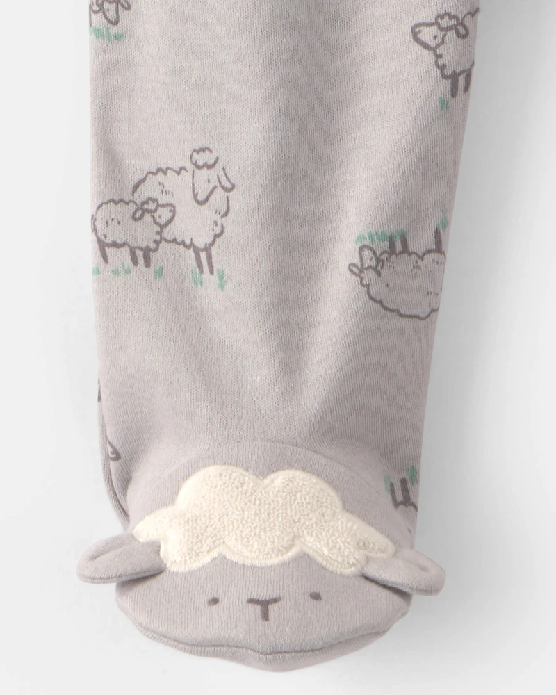 Baby Sheep 100% Cotton 2-Way Zip Sleeper - Grey