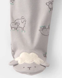 Baby Sheep 100% Cotton 2-Way Zip Sleeper - Grey