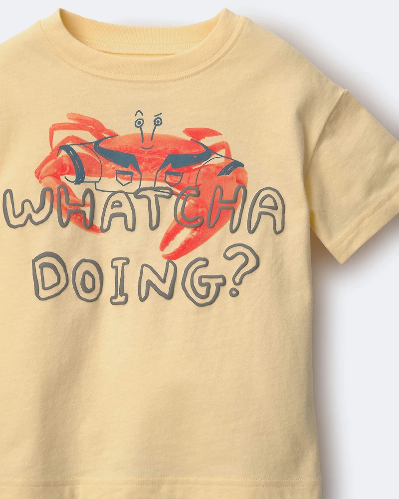 Toddler 'Whatcha Doing?' Relaxed Graphic Tee Crab Print - Yellow
