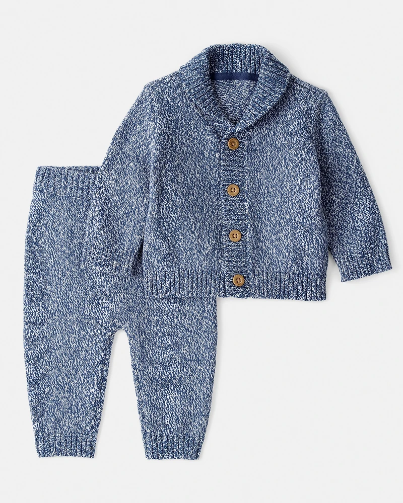 Baby Boy 2-Piece Cardigan Sweaterknit Outfit Set - Blue