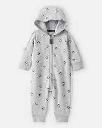 Baby Boy Soccer Quilted Long-Sleeve Hooded Jumpsuit - Black