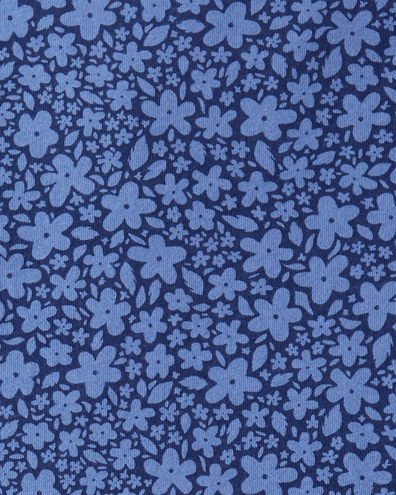 Girls Floral Print Long Sleeve Cotton Dress - Blue