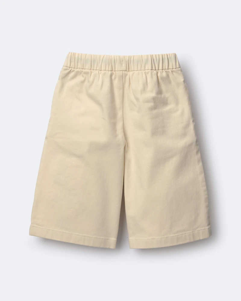 Toddler Girl Embroidered Wide-Leg Pants with Flowers - Cream