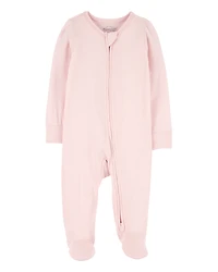 Baby Girl Solid 2-Way Zip PurelySoft Sleeper Pyjamas - Light Pink