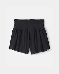 Girls Smocked Crinkle Shorts - Black