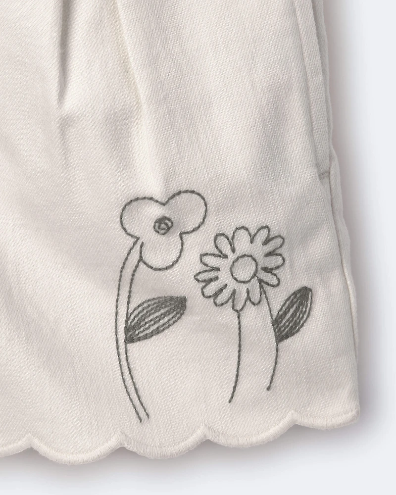 Toddler Girl Floral Scalloped Short - Cream