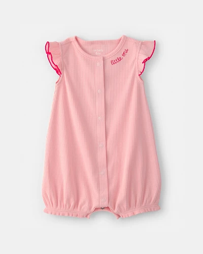 Baby Girl Little One' Rib Short-Sleeve Romper - Pink