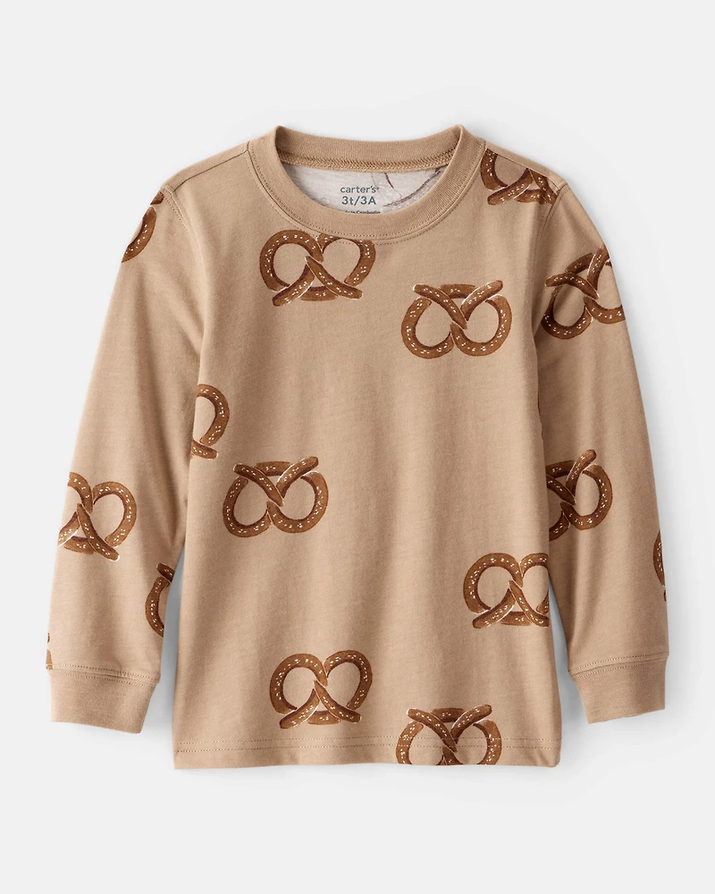 Toddler Boy Pretzel Print Long-Sleeve Tee - Brown