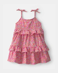 Baby Girl Floral Ruffle Tiered Dress - Pink