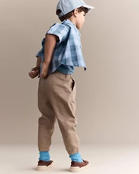 Toddler Boy Button-Down Short-Sleeve Shirt Plaid - Blue