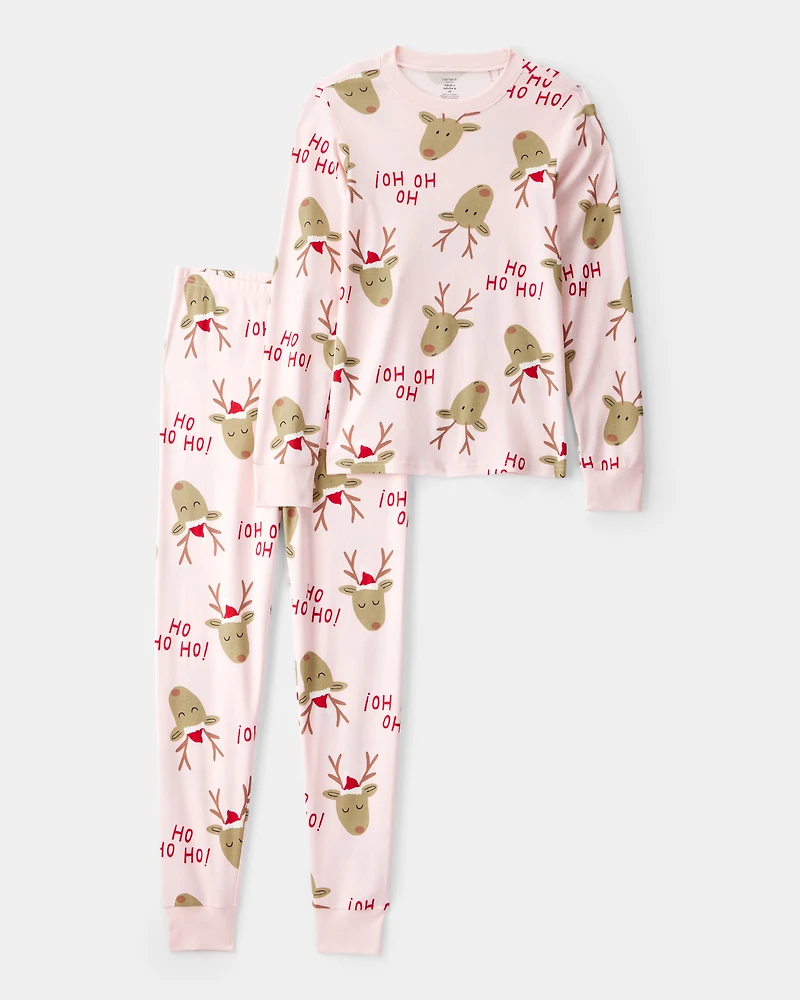Adult Reindeer Snug Fit 2-Piece Pyjamas - Pink