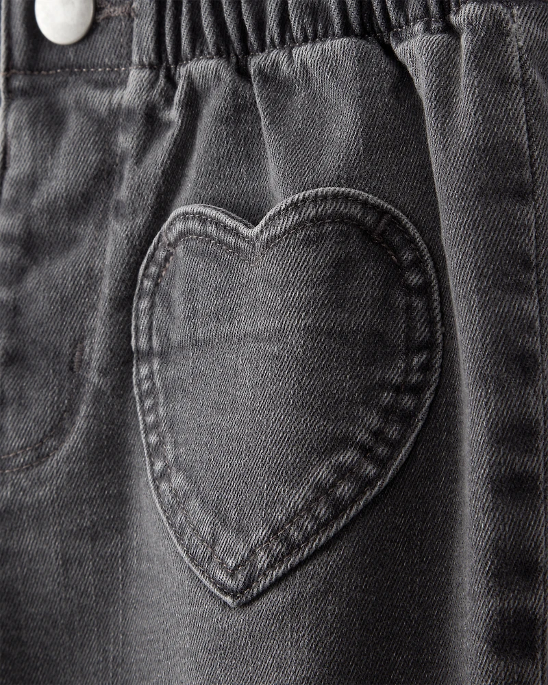 Toddler Girl Heart Pocket Barrel Jeans - Black