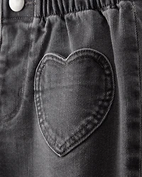 Toddler Girl Heart Pocket Barrel Jeans - Black