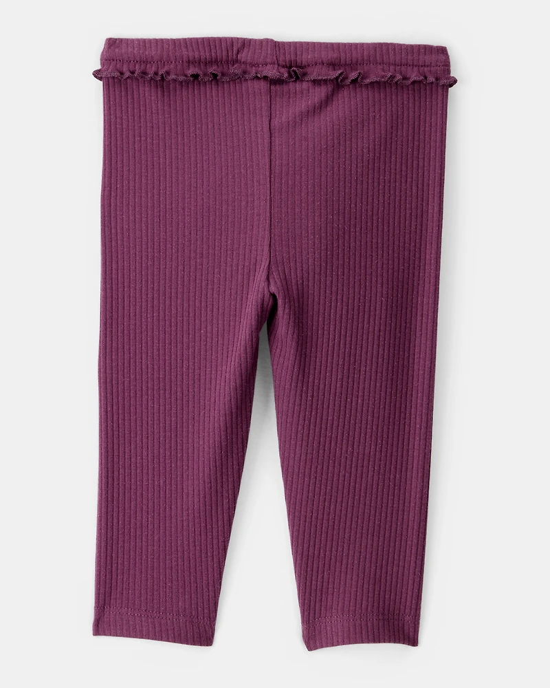 Baby Girl 2-Pack Ruffle Waist Rib Pants - Purple