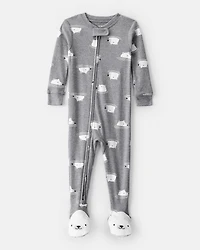 Toddler Boy Polar Bear Cotton Snug Fit Footie 1-Piece Pyjamas - Grey