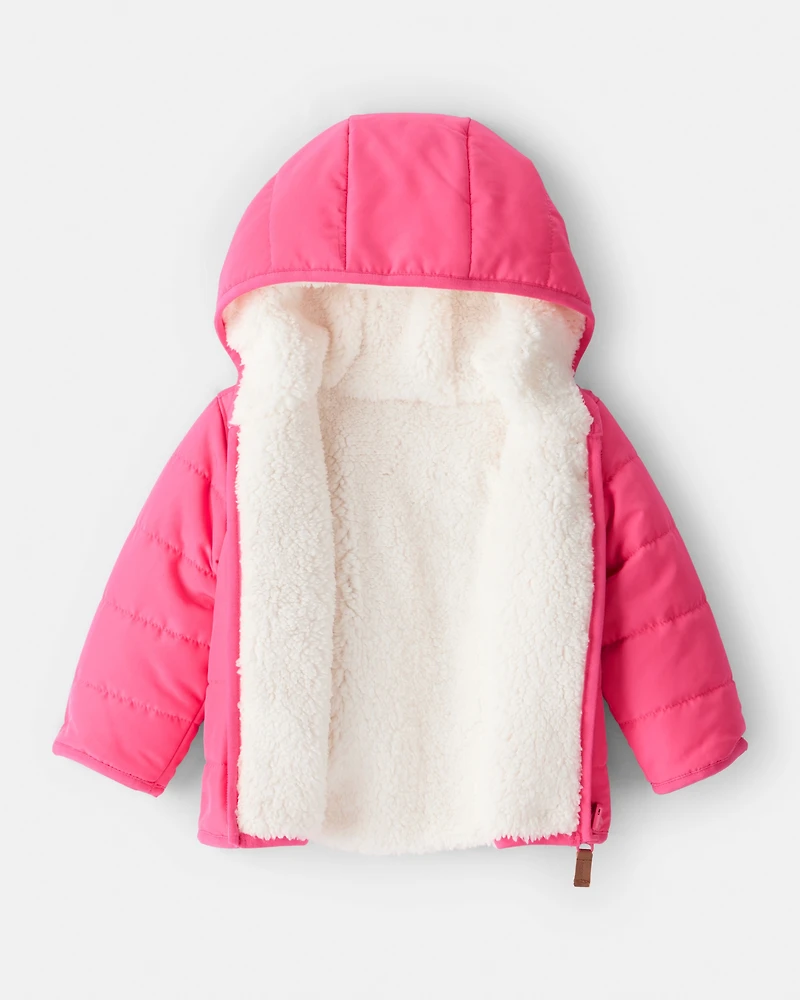 Baby Girl Hooded Puffer Jacket - Pink