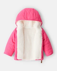 Baby Girl Hooded Puffer Jacket - Pink