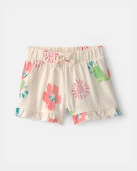 Baby Girl Ruffle-Trim Tropical Floral Shorts - Cream