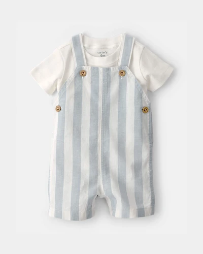 Baby Boy 2-Piece Stripe Romper Set - Blue/Ivory