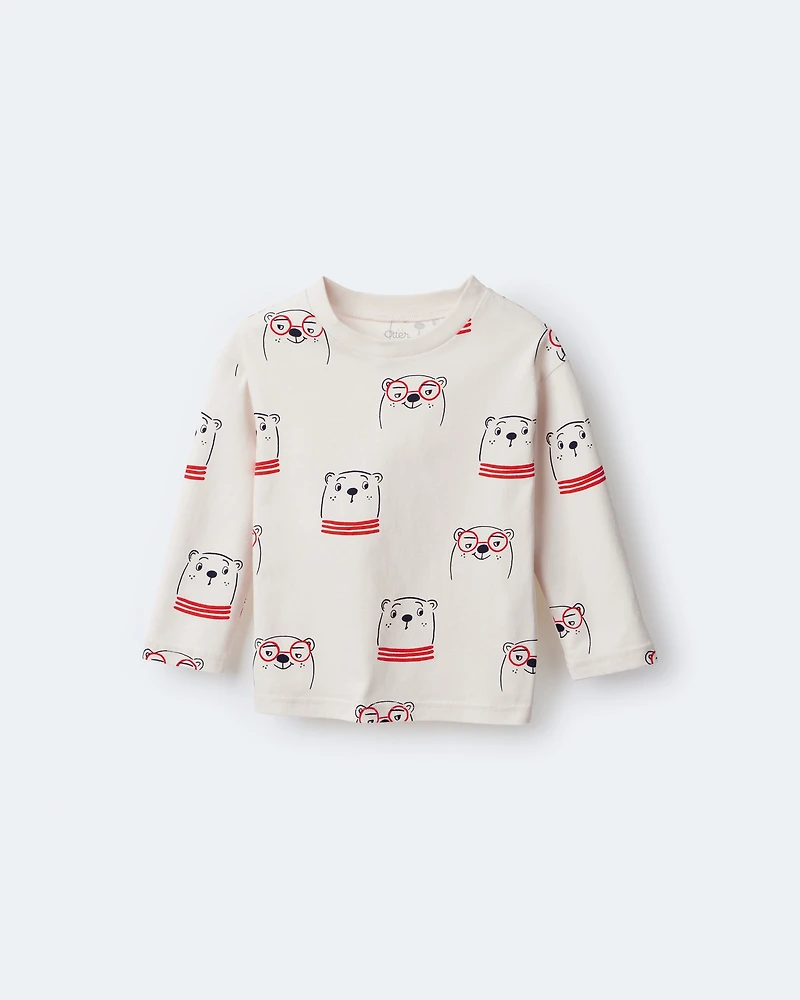 Toddler Otter Print Long-Sleeve Relaxed Graphic Tee - Cream