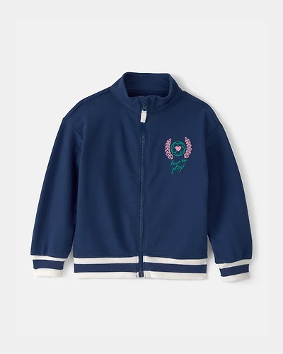 Toddler Girl Varsity French Terry Zip-Up Jacket - Blue