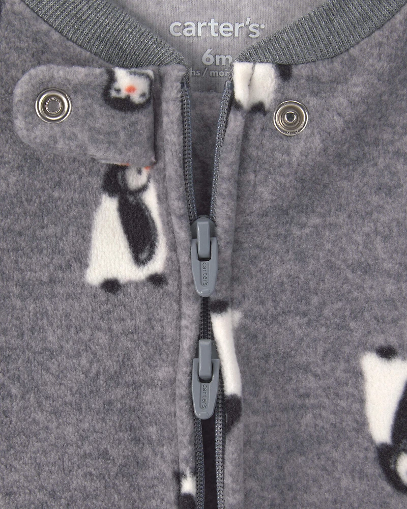 Baby Boy Penguin Fleece 2-Way Zip Sleeper - Grey