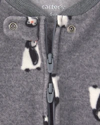 Baby Boy Penguin Fleece 2-Way Zip Sleeper - Grey