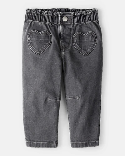 Baby Girl Heart Pocket Barrel Jeans - Black