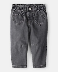 Baby Girl Heart Pocket Barrel Jeans - Black