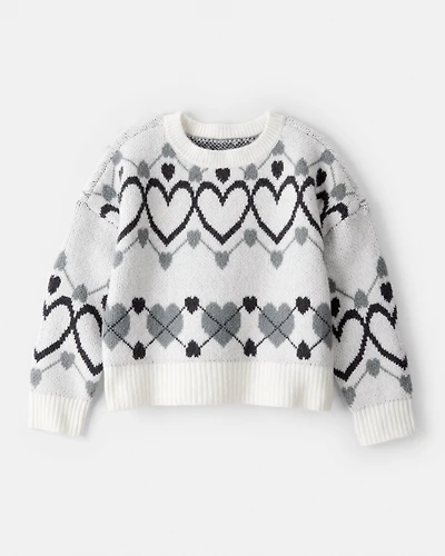 Girls Heart Sweater - White