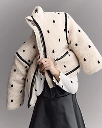 Toddler Girl Polka Dot Sherpa Jacket - Ivory