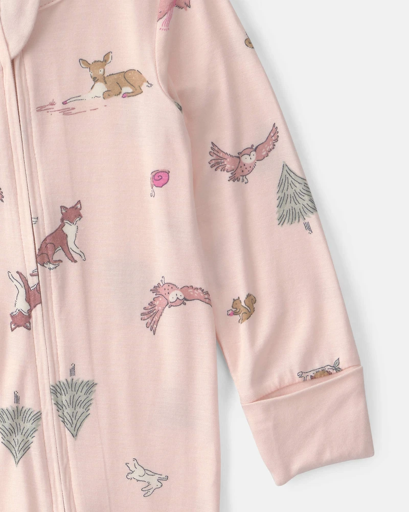 Baby Girl Woodland PurelySoft™ 2-Way Zip Sleeper - Pink