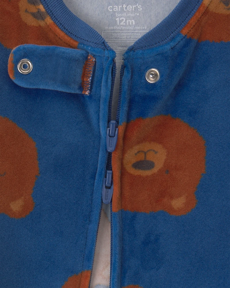 Baby Boy 1-Piece Bear 2-Way Zip DreamPlush Snug Fit Pyjama - Navy Blue