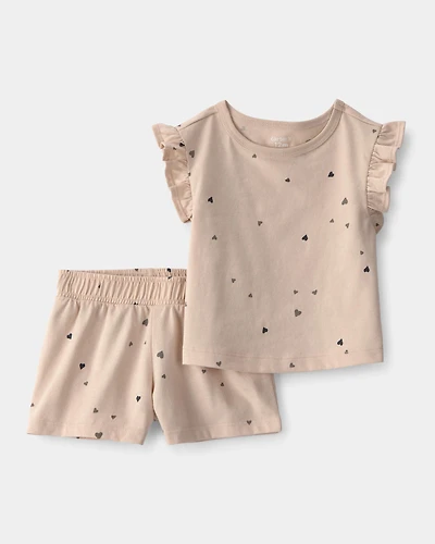 Baby Girl 2-Piece Heart Top & Short Set - Brown